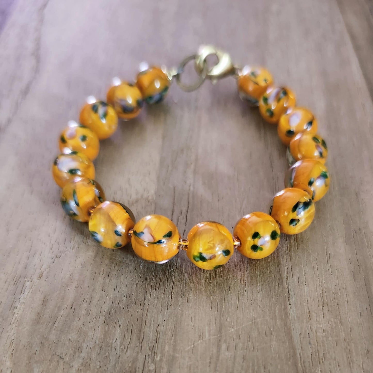 Fall Equinox bracelet of Japanese 1970's vintage lampwork beads