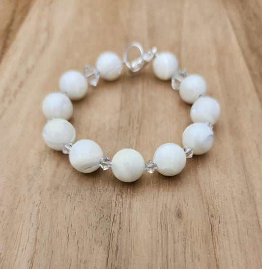 Full SuperMoon bracelet of Mother-of-Pearl and Swarovski beads