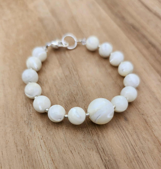 Full SuperMoon bracelet of 8 and 12mm Mother-of-Pearl beads