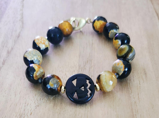 Orange, Black and Brown Fire Crackle Agate Halloween bracelet