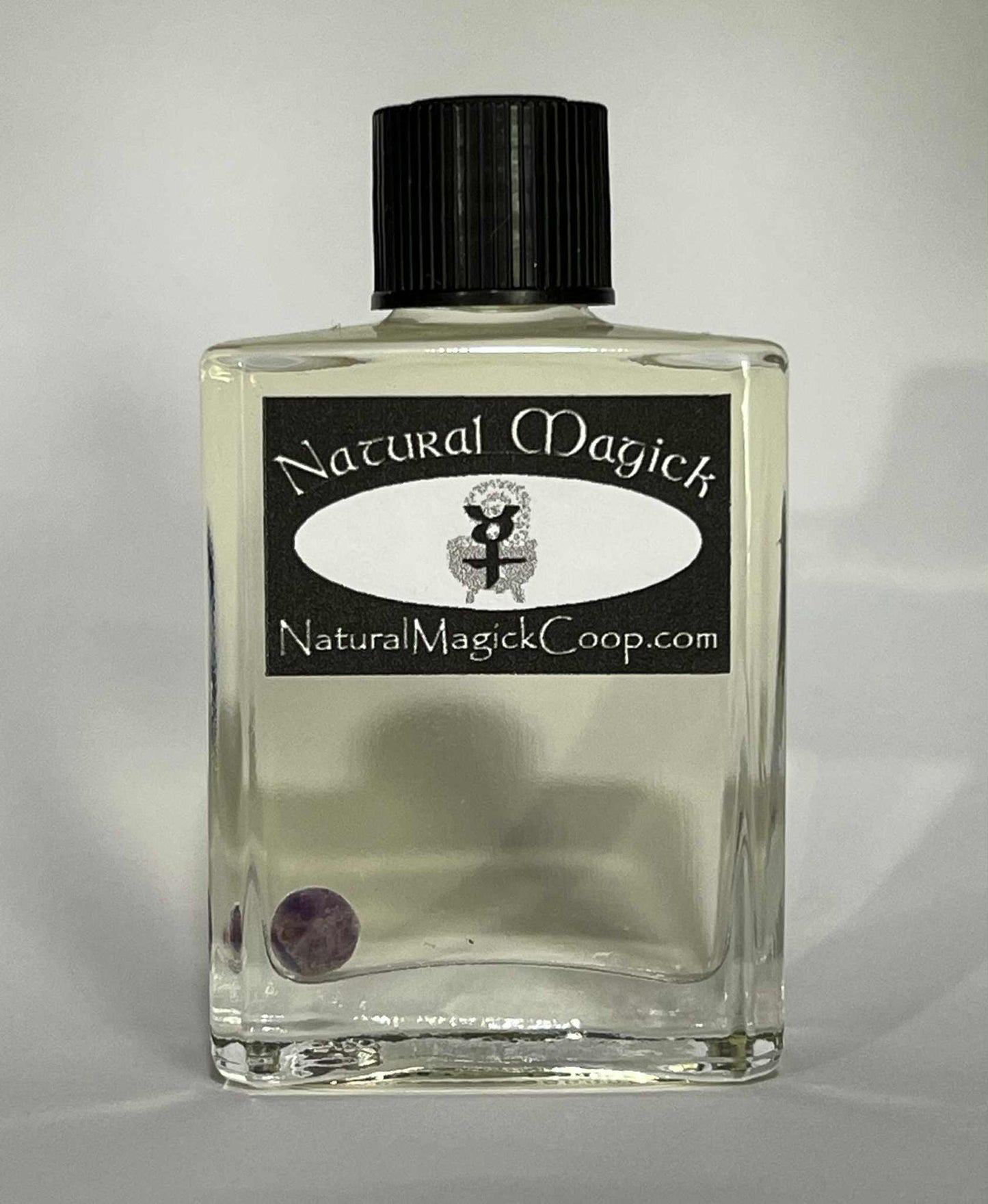 Mercury planetary oil in 1/2 oz clear rectangle bottle with the Mercury alchemical sigil on it