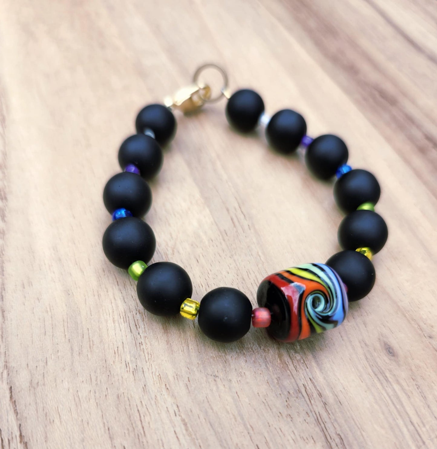 Rainbow Temperance bracelet of handmade lampwork Portugese beads