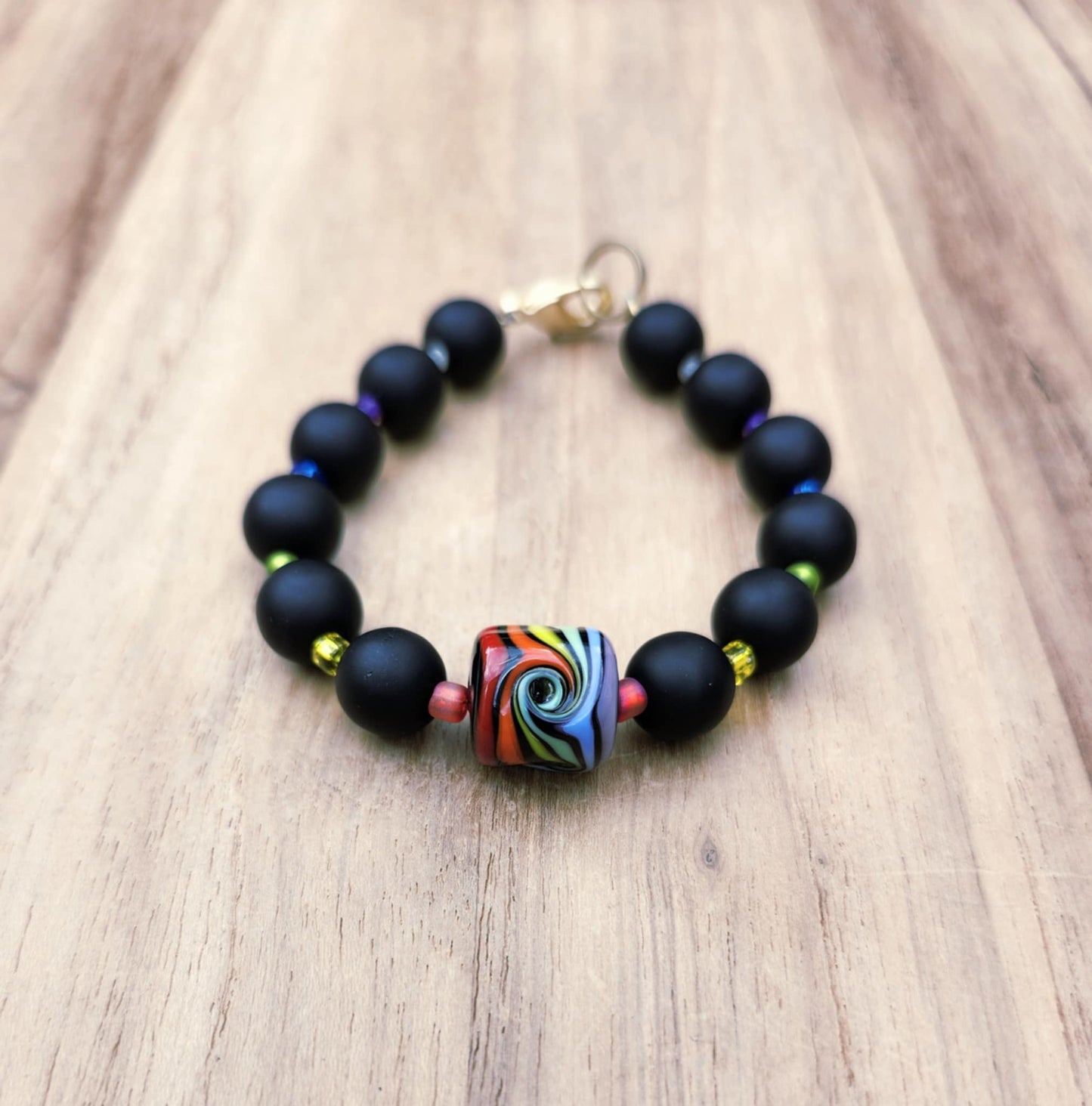 Rainbow Temperance bracelet of handmade lampwork Portugese beads