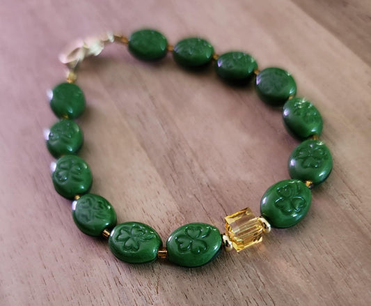 Lucky bracelet of vintage Czech pressed glass