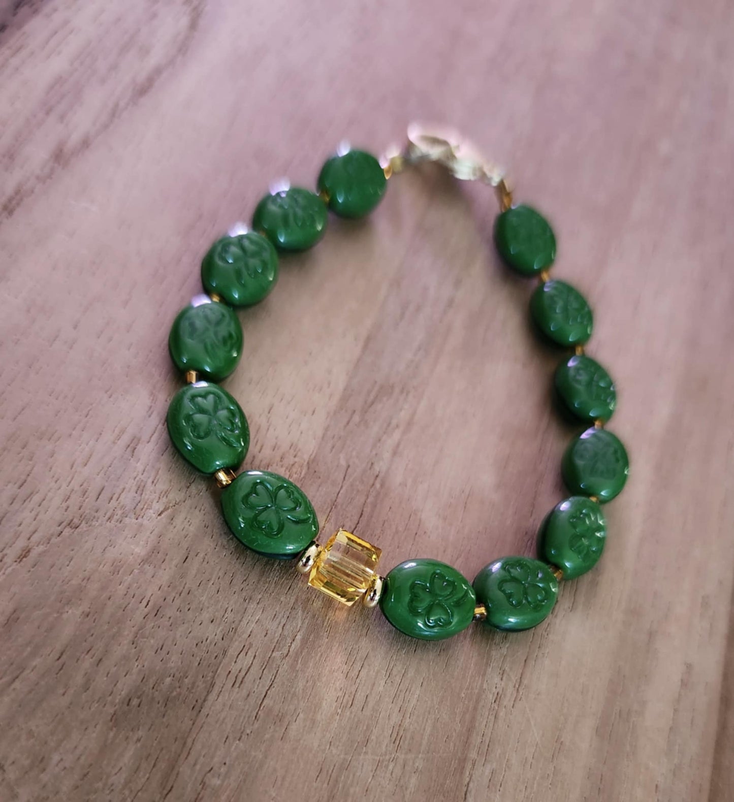 Lucky bracelet of vintage Czech pressed glass