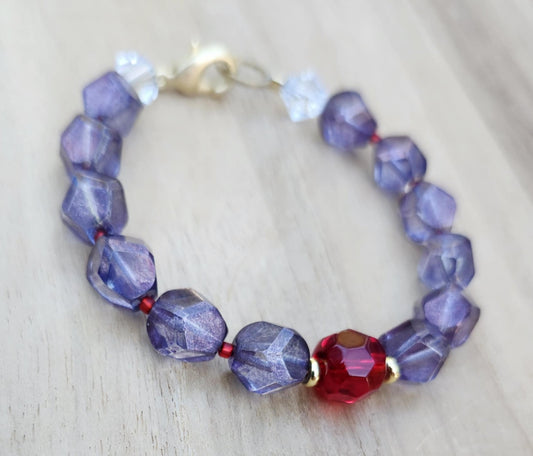 Mental Power bracelet of faceted dusty purple nugget beads