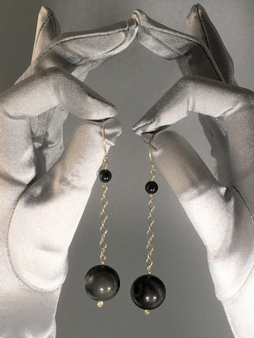 Rainbow Obsidian bead pendulum earrings - Fall Equinox
