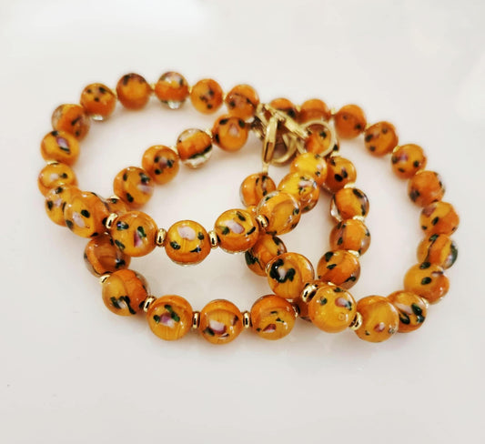 Fall Equinox bracelet of Japanese 1970's vintage lampwork beads