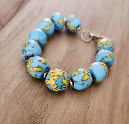 Fire and Water Temperance bracelet of recycled Ghana beads