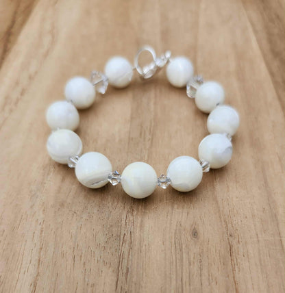 Full SuperMoon bracelet of Mother-of-Pearl and Swarovski beads