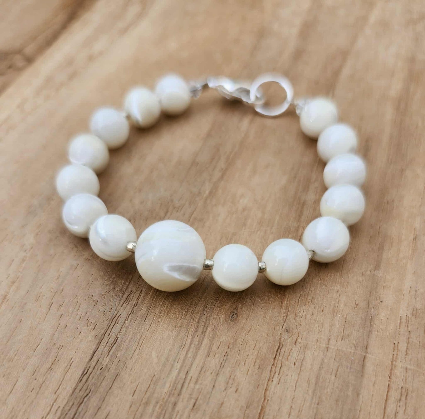 Full SuperMoon bracelet of 8 and 12mm Mother-of-Pearl beads