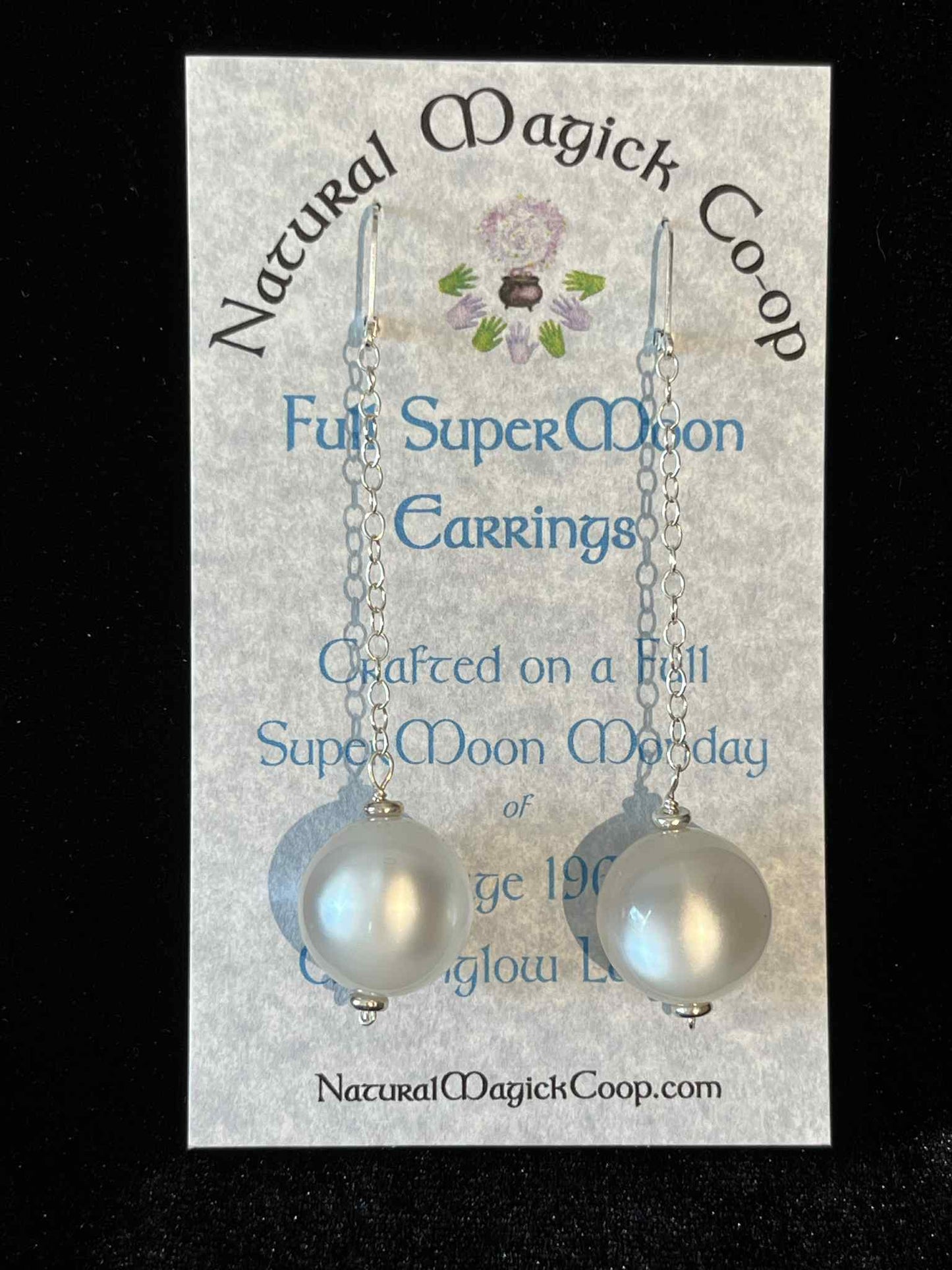 Full SuperMoon dangle earrings of vintage Moonglow Lucite