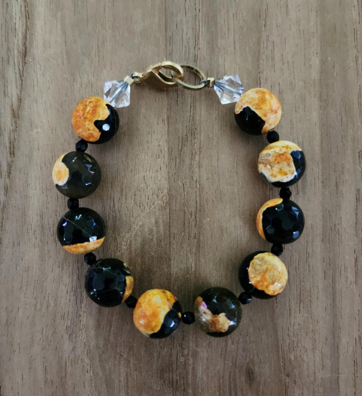 Orange, Black and Brown Fire Crackle Agate Halloween bracelet