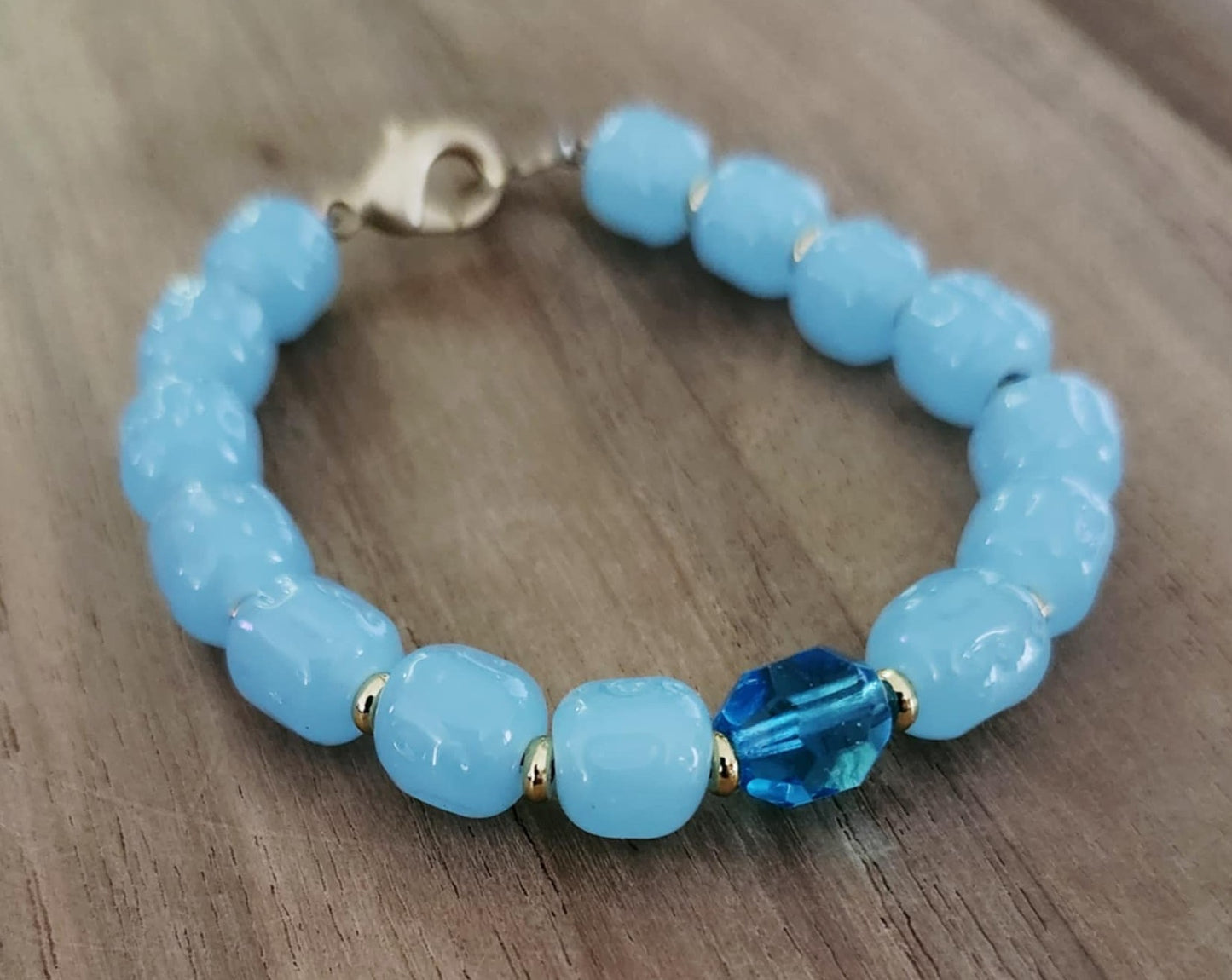 Happiness bracelet of sky blue Czech beads