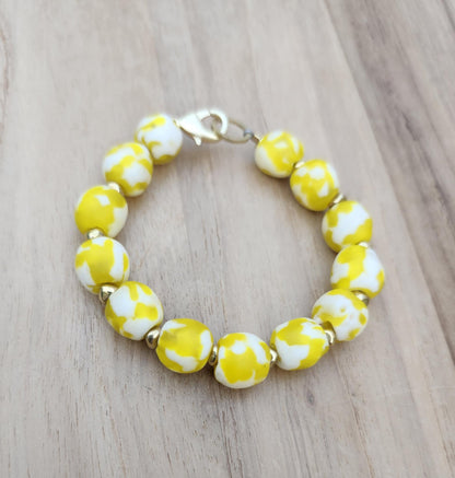 Happiness bracelet of yellow Ghana Krobo recycled glass beads