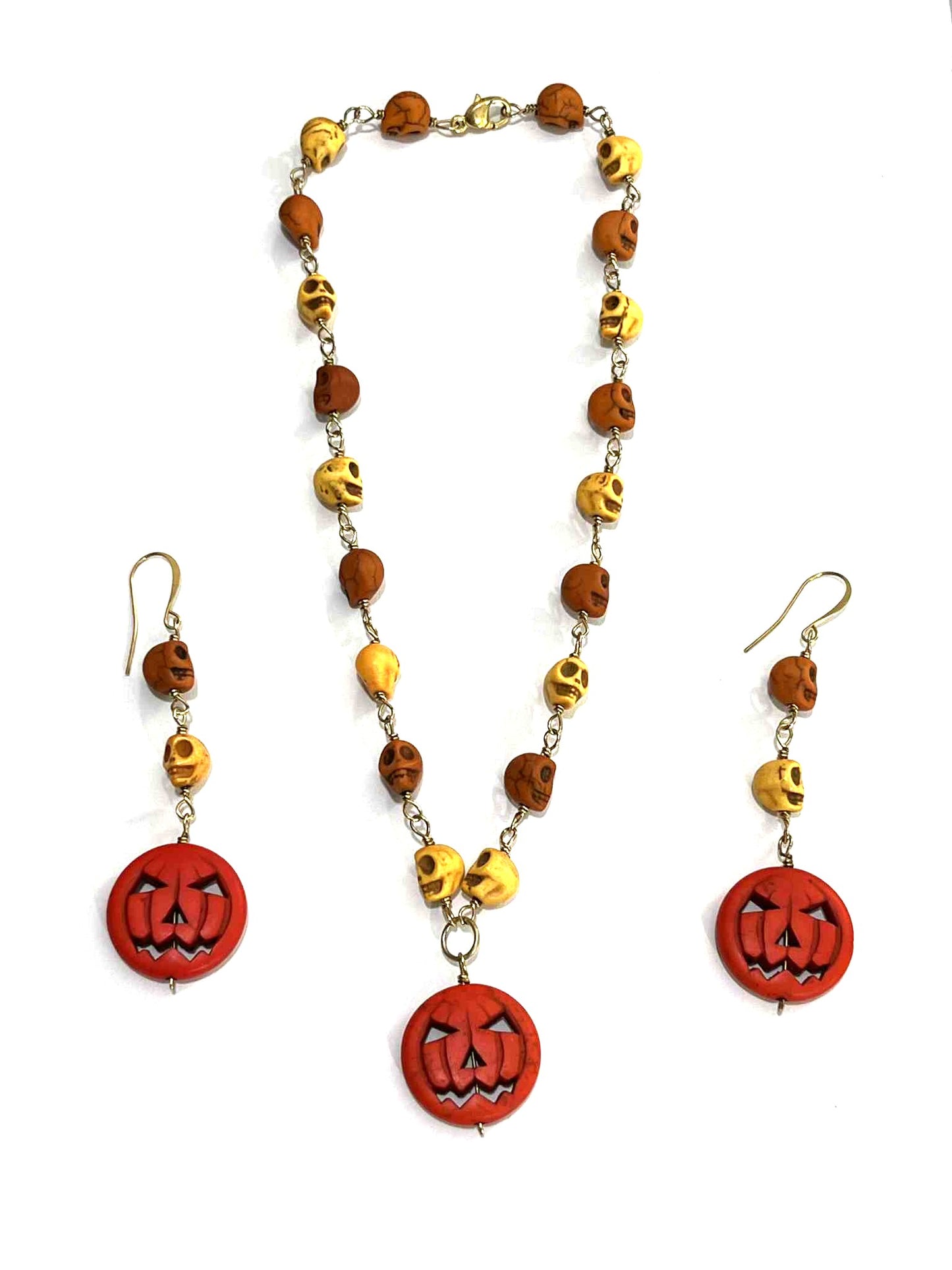 Jack and Skulls Halloween necklace and earrings set