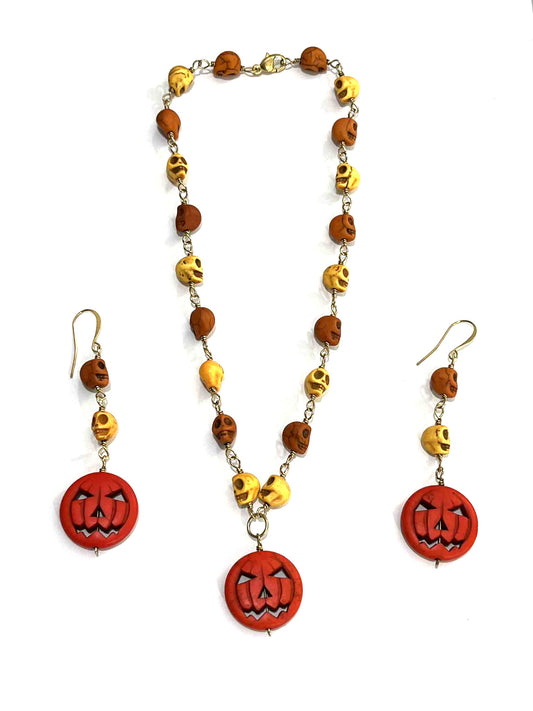 Jack and Skulls Halloween necklace and earrings set