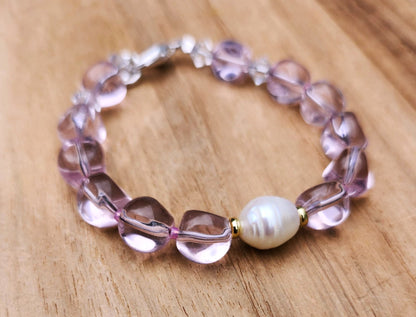 Love bracelet of pink glass nugget beads and pearl