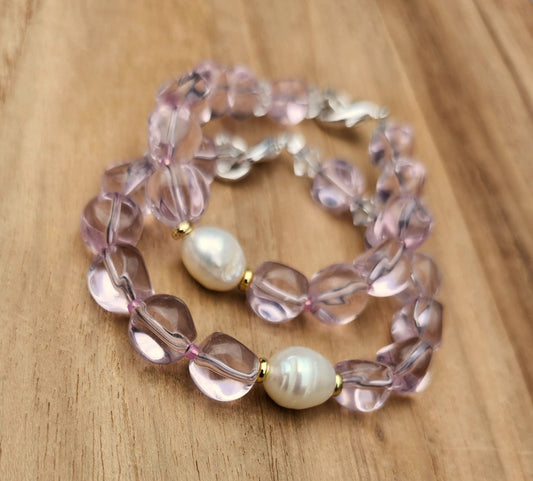 Love bracelet of pink glass nugget beads and pearl