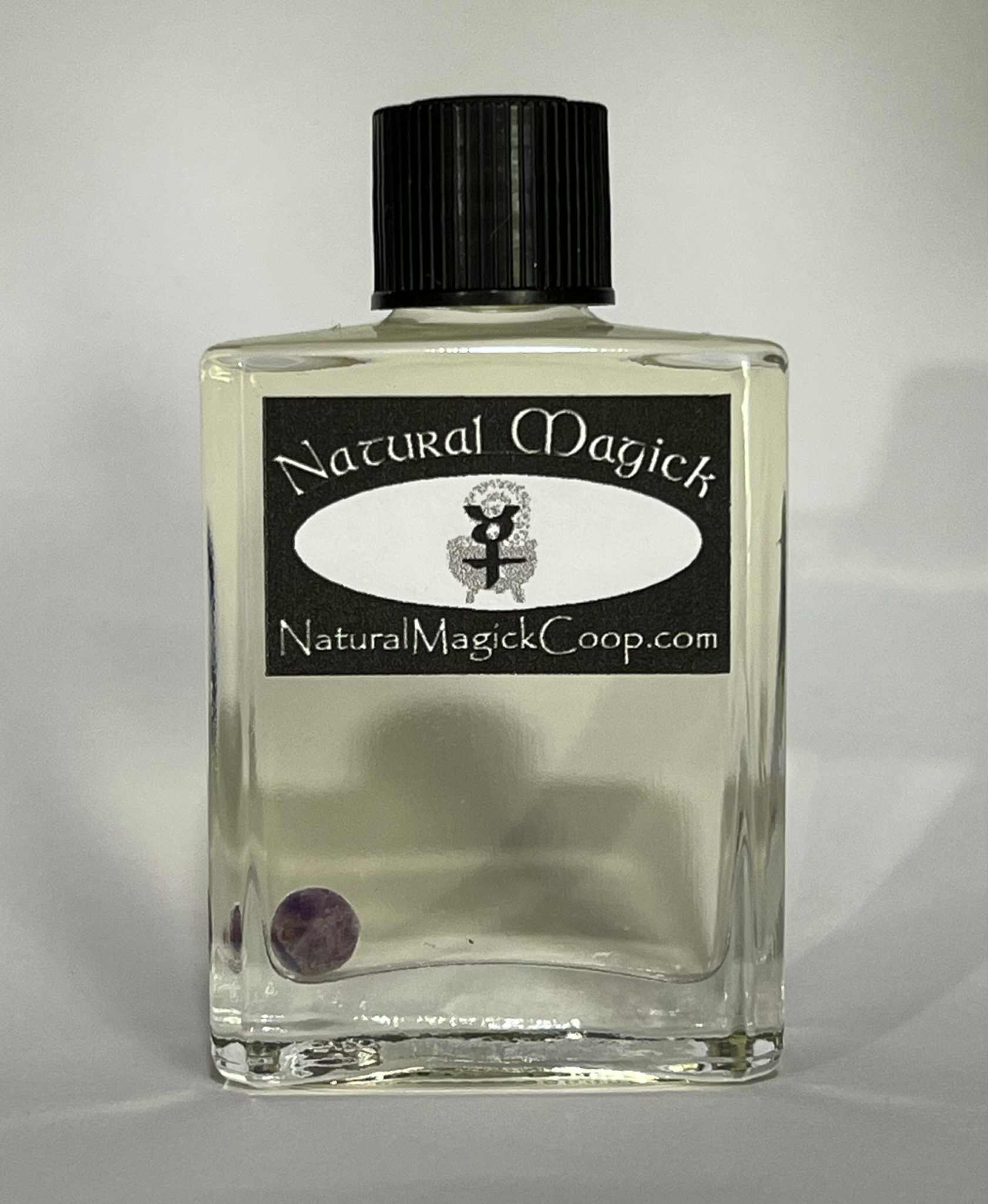 Mercury planetary oil in 1/2 oz clear rectangle bottle with the Mercury alchemical sigil on it