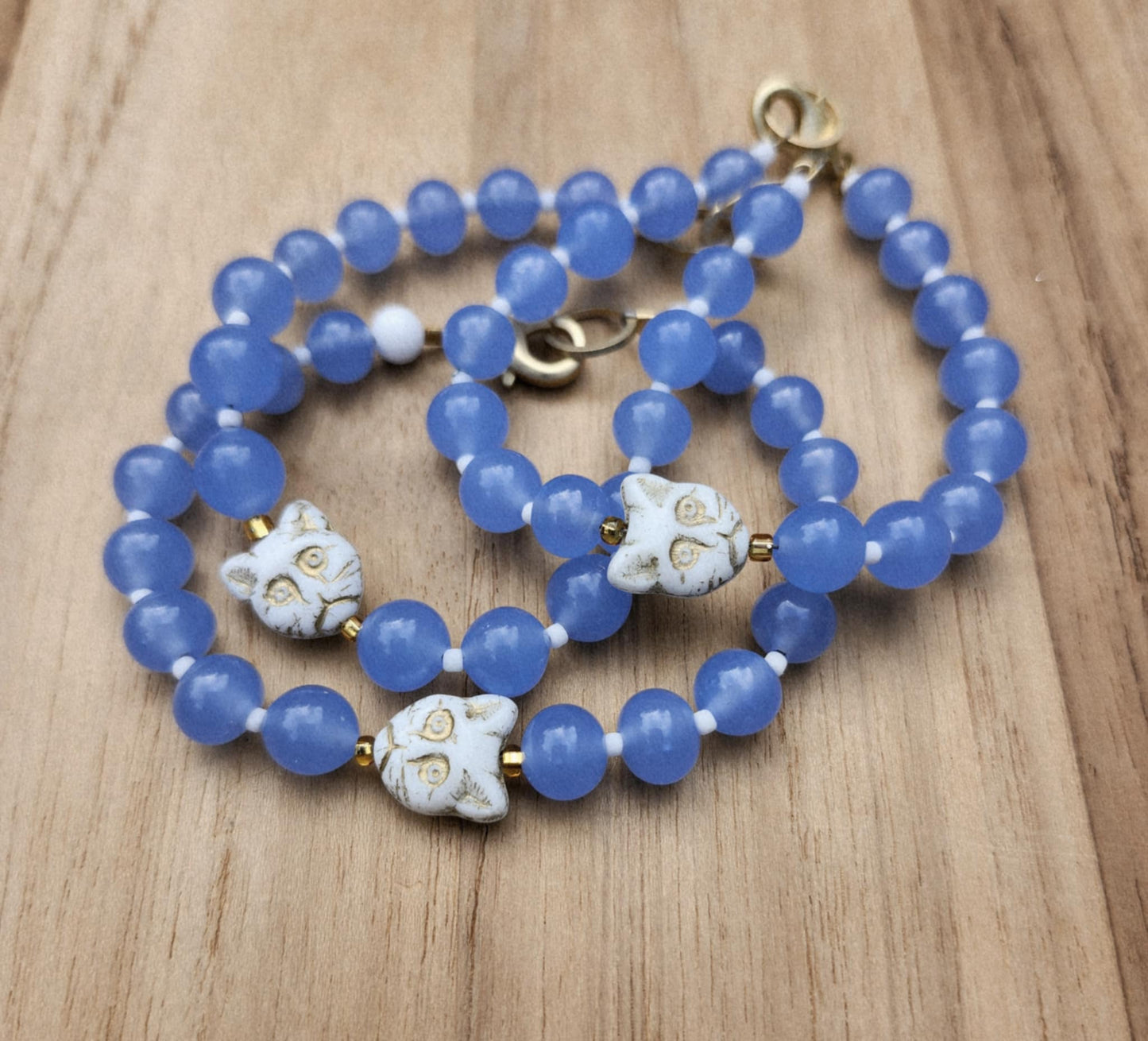 Peace bracelet of cat  and vintage Japanese glass beads
