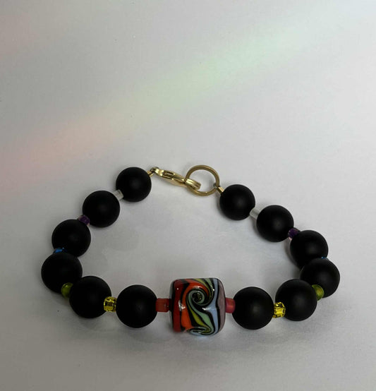 Rainbow Temperance bracelet of handmade lampwork Portugese beads