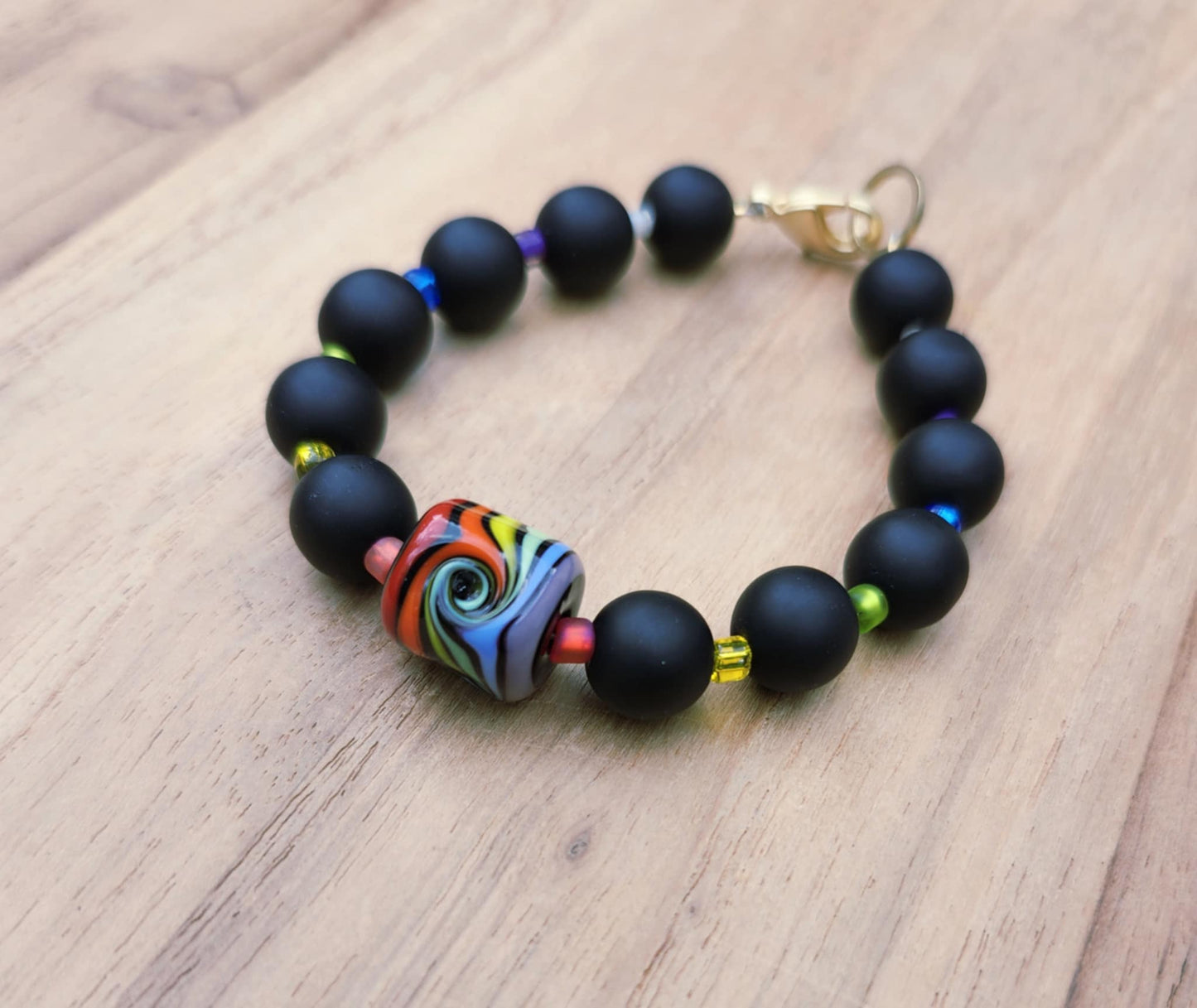 Rainbow Temperance bracelet of handmade lampwork Portugese beads