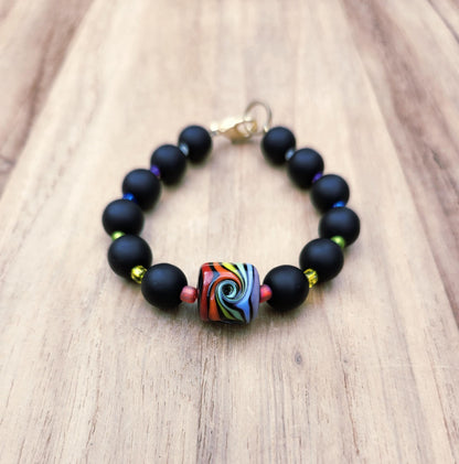 Rainbow Temperance bracelet of handmade lampwork Portugese beads