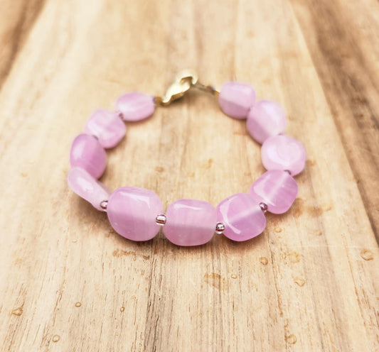Love bracelet of vintage pink Czech glass