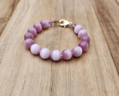 Love bracelet of vintage pink German Cat's Eye beads