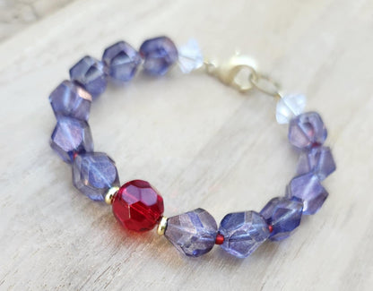 Mental Power bracelet of faceted dusty purple nugget beads